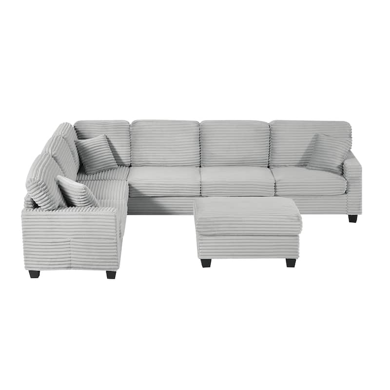 Roomfitters U-Shaped Upholstered Sectional Sofa with Movable Ottoman and Side Storage Pockets for Living Room