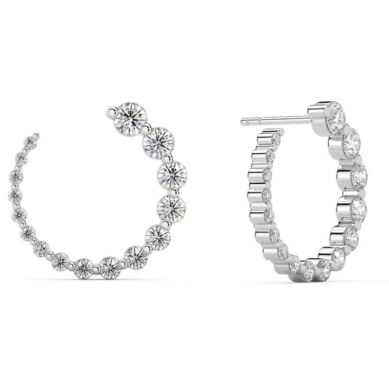 1 1/2Ct Graduated Diamond Circle Earrings Gold Journey Studs Lab Grown