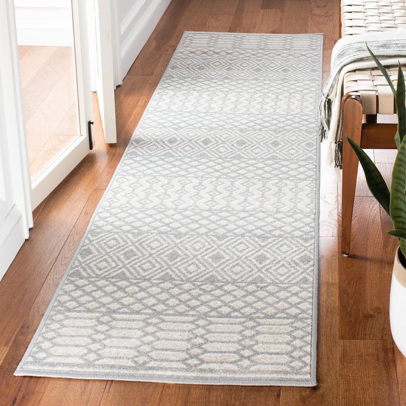 SAFAVIEH Belmont Zyhra Kreszenz Boho Rug - 2'2" x 9' Runner - Ivory/Grey