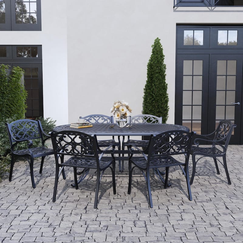 Sanibel Black Aluminum 7 Piece Outdoor Dining Set - 72" x 29" x 42"