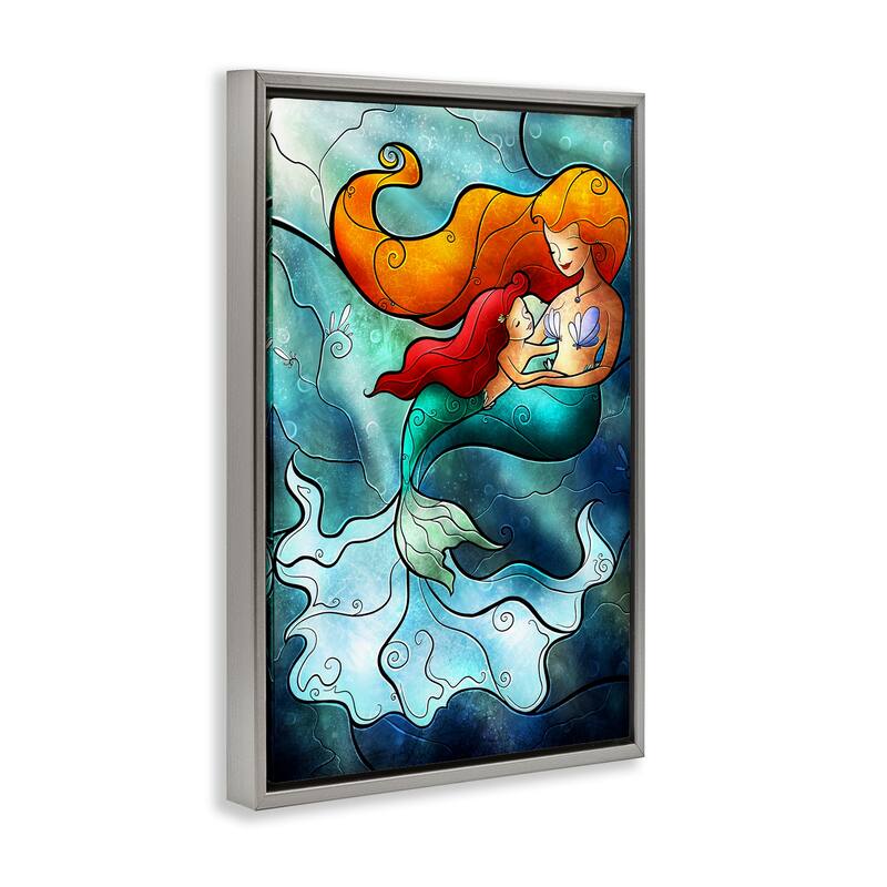 Stupell Mermaid & Child Stained Glass Style Framed Floater Canvas Wall Art Design By Mandie Manzano