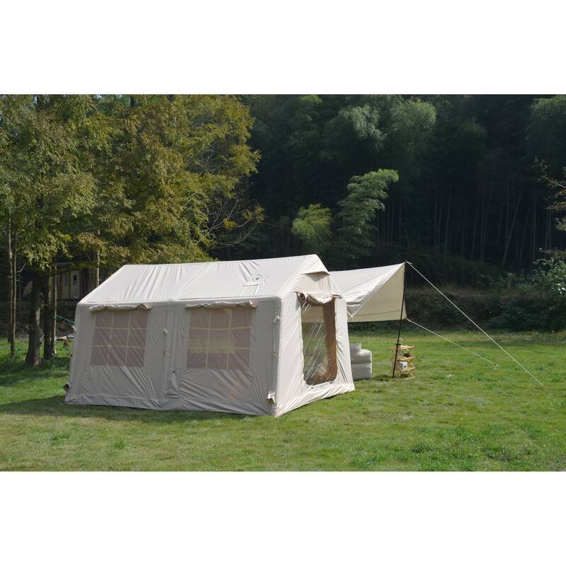 9.8 x13ft with canopy, Inflatable Camping Tents with Hand Pump, Air Glamping Tents, Easy Setup Waterproof and Windproof