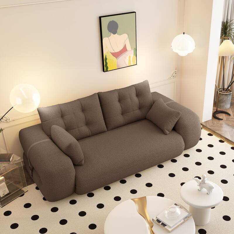 78.7" Foldable Sofa Bed, Teddy Fabric Convertible Floor Sofa Couch with Pillow, Upholstered Loveseat Sleeper Bed for Living Room