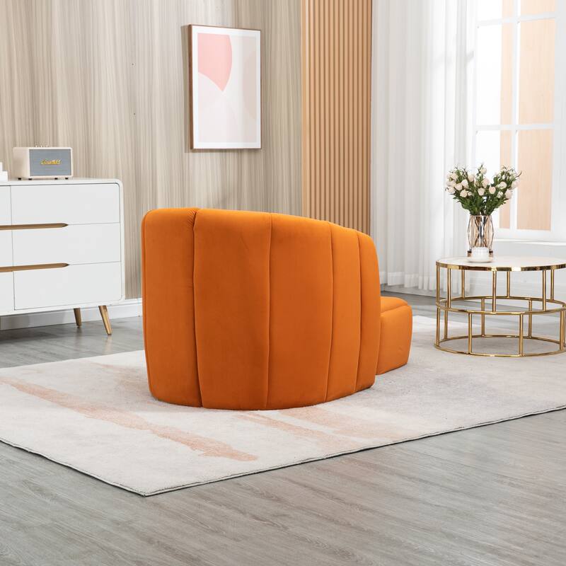 Modern Velvet Sofa Chair Livingroom Orange Accent Chair with Ottoman
