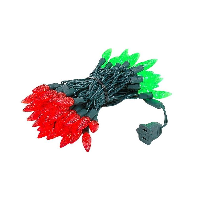 70 Light C6 LED Christmas Mini Light Set, Red/Green, Green Wire, 24 Feet - Large - String Lights - Green