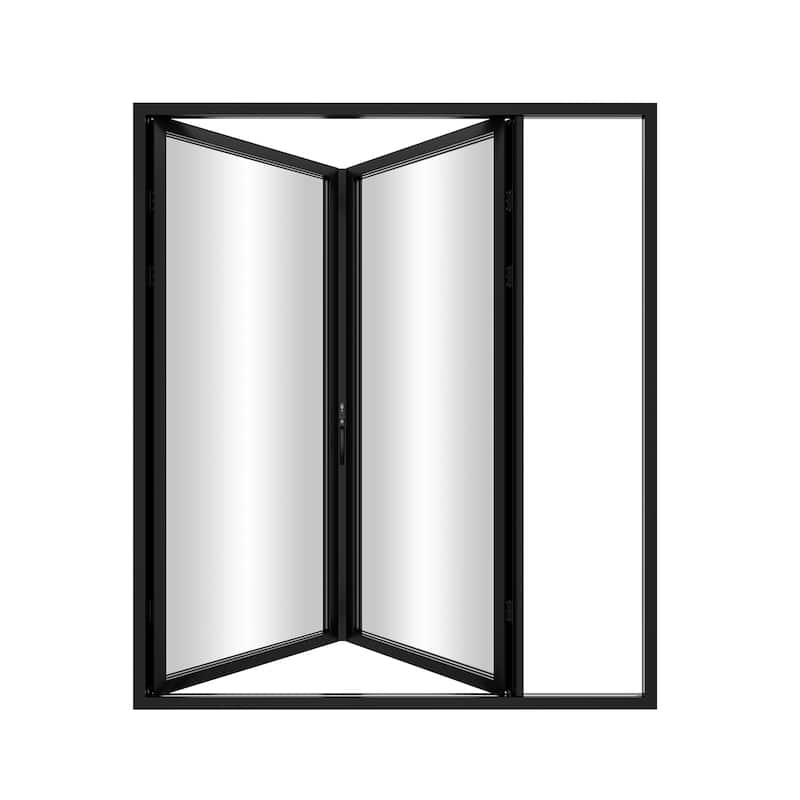 KaMic Elite-Fold 72" x 96" 2-Panel Aluminum Folding Door in Black with Hidden Hinges & Rollers, Folded Out From Left To Right