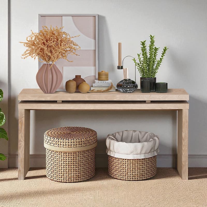 60'' Farmhouse Console Table with Double Board Suspension Design, Retro Solid Wood and MDF Entryway Table