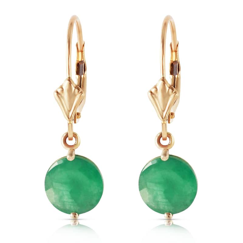 14K Solid Gold Leverback Gemstone Earrings Natural Emerald Jewelry - Yellow