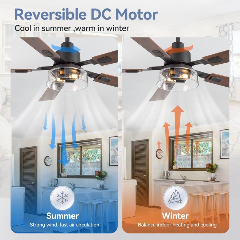 Industrial 52" Reversible 5-Blades Ceiling Fan with Remote and Light