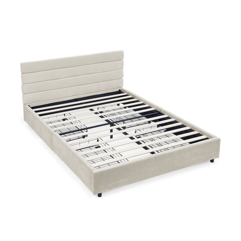 Queen Size Upholstered Platform Bed with Soft Headboard, Storage Drawers, Velvet Fabric, Modern Design