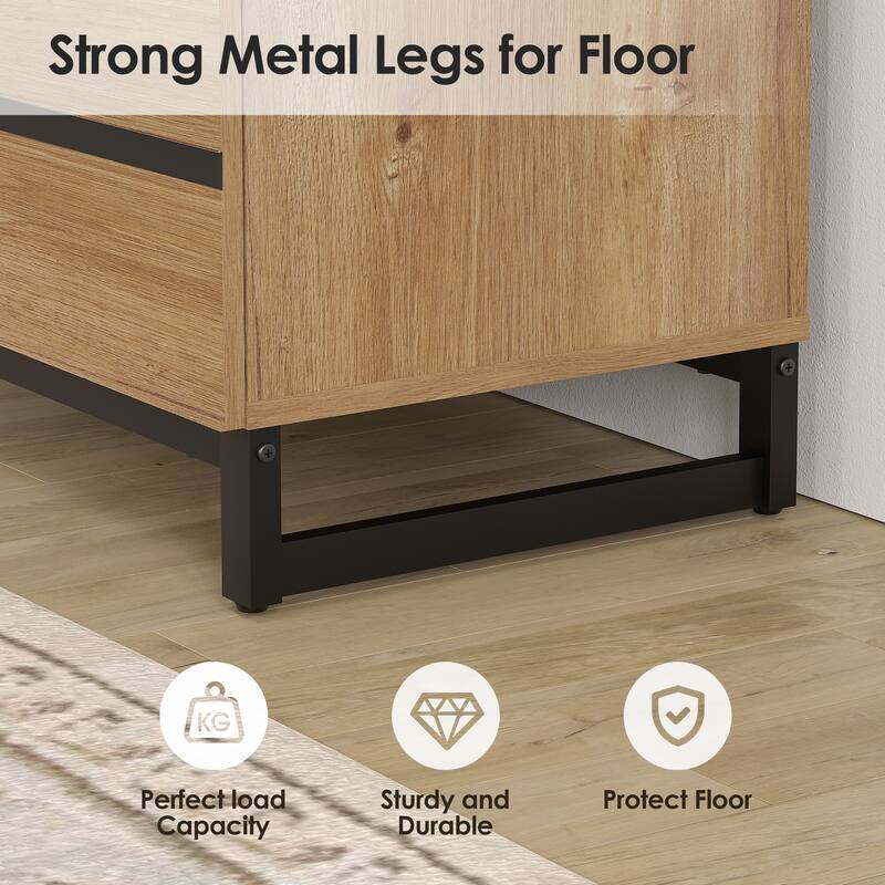 WAMPAT Modern Nightstand with 2 Drawers, Farmhouse BedsideTable with Black Square Iron Leg, Wood Rustic Side End Table