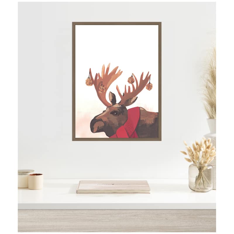 Kate and Laurel Framed Canvas Festive Moose by Teju Reval