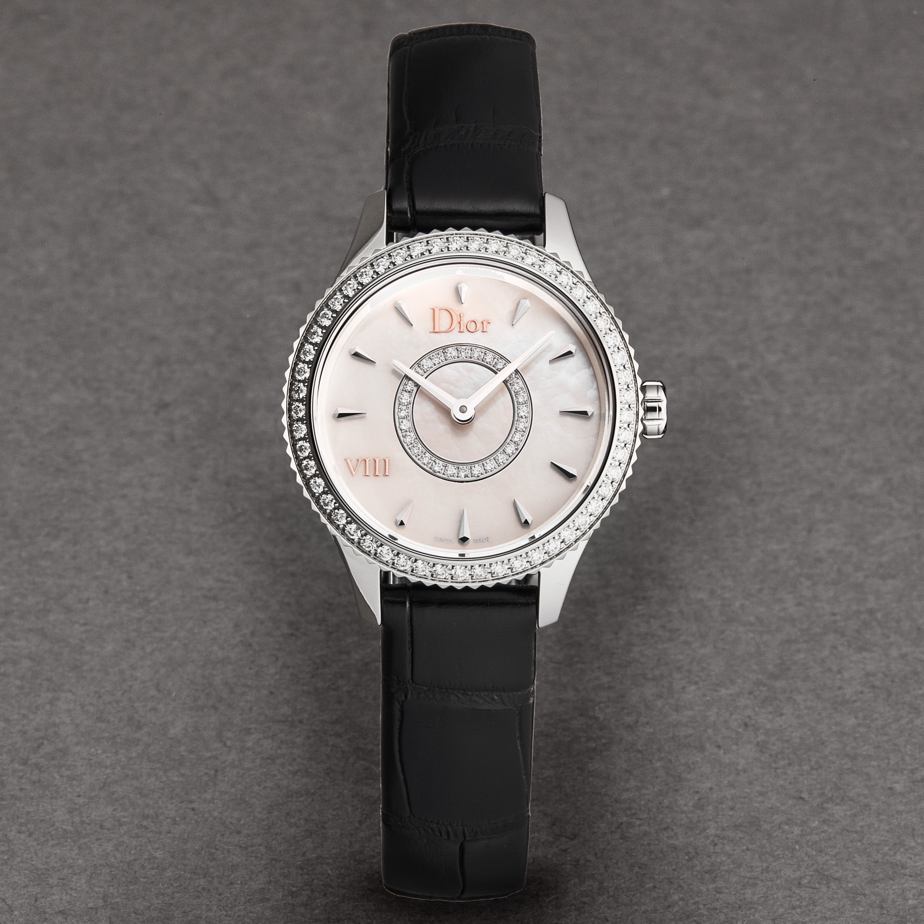 Shop Christian Dior Women S Cd151110a001 Montaigne Mother Of Pearl Diamond Dial Diamond Bezel Leather Strap Swiss Quartz Watch On Sale Overstock 31477205