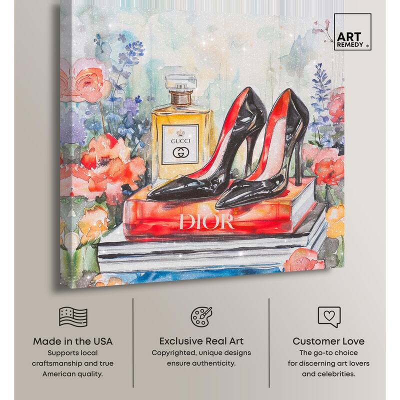 Lovely Garden Books and Heels Canvas by Art Remedy, Gallery Wrapped