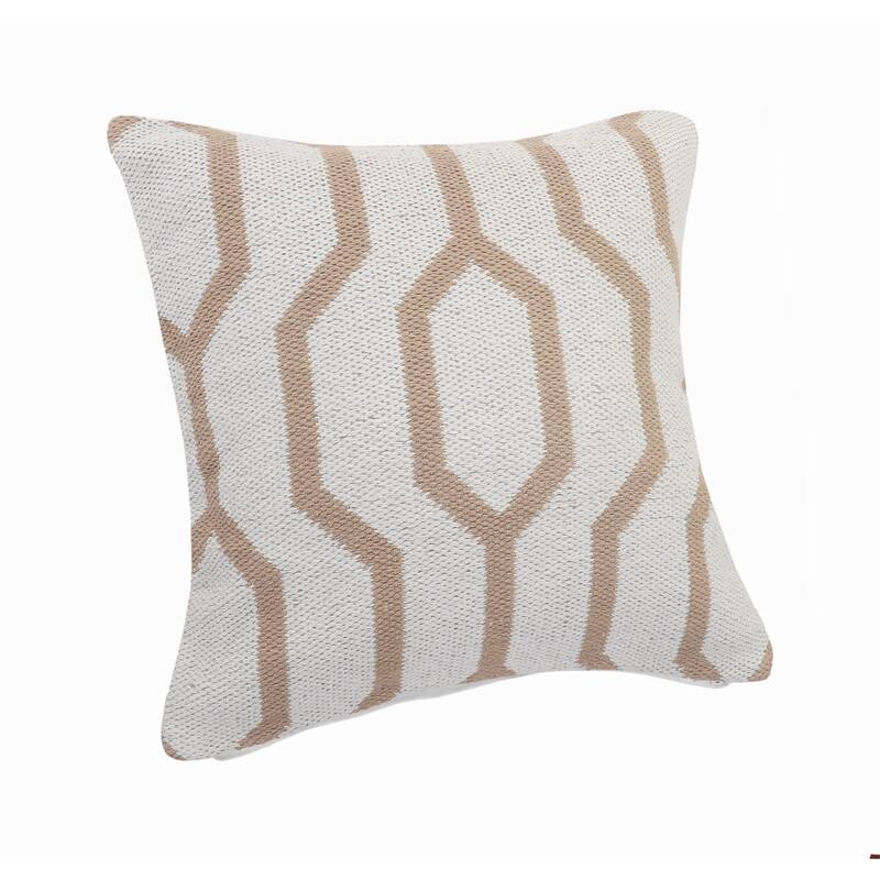 20" Tan and White Geometric Square Throw Pillow