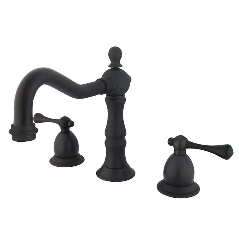 Kingston Brass Heritage Deck Mount Widespread Bathroom Faucet with Brass Pop-Up