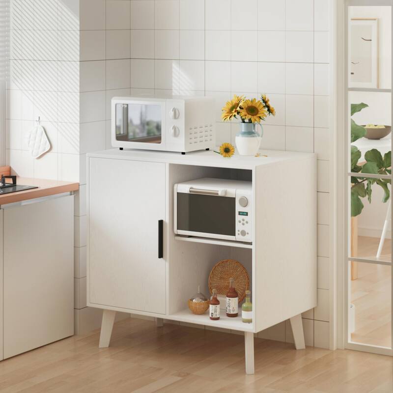 31.50" White Kitchen Storage Cabinet,Sideboard Buffet with Solid Wood Feet
