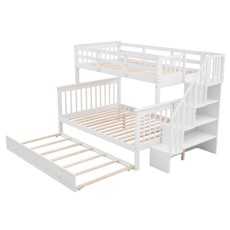 Stairway Twin-Over-Full Bunk Bed with Twin size Trundle,Storage