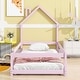 preview thumbnail 5 of 42, Twin Size House-Shaped Headboard Floor Bed with Fences Pink