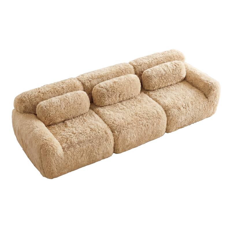 Homy Casa Light Khaki Modular Sectional Sofa, Soft Plush Fabric Cloud Couch with Anti-Slip Base & Decorative Pillows