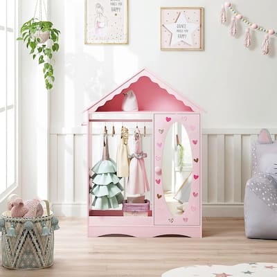 Kids Dress Up Storage with Mirror,Dress Up Armoire for Little Girls - N/A