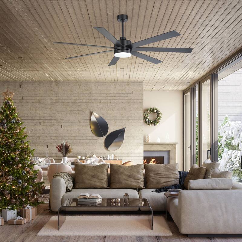 72-inch 7-Blade Matte Black Ceiling Fan with Light and Remote