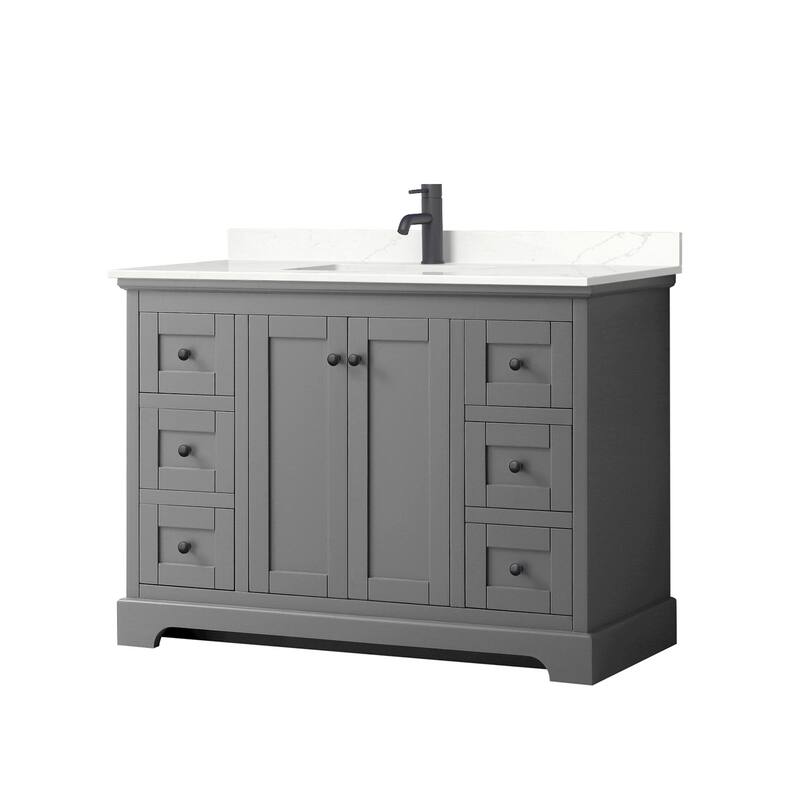 Wyndham Collection WCV232348S-QTZ-UNSMXX Avery 48" Free Standing - Dark Gray / Giotto Quartz Top / Matte Black