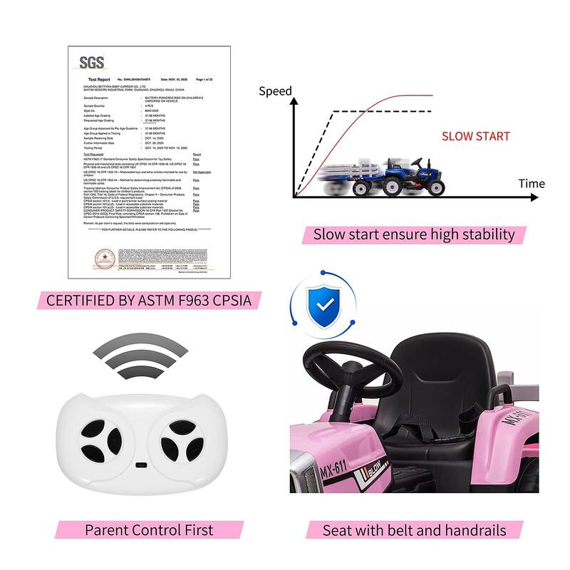 12V Kids Battery Powered Electric Tractor with Trailer