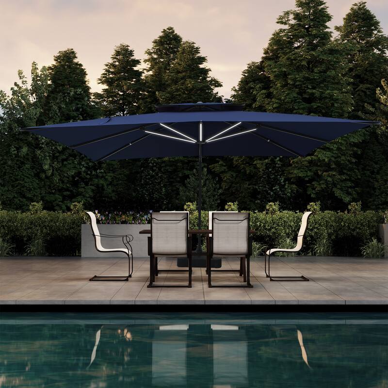 10 x 13ft Rectangular Double Top Cantilever Umbrella with Base & LED Lights