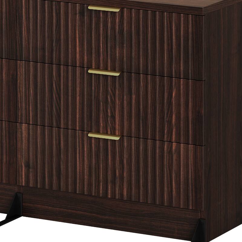 Moasis 6-drawer Dresser Double Chest of Drawer Dresser with Fluted Panel