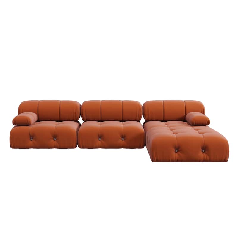 104" Wide Velvet Reversible Modular Sofa & Chaise with Ottoman