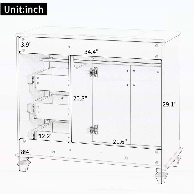 Freestanding Vanity Set with Flip-Out Drawer,3 Drawers,2 Soft-Close Doors