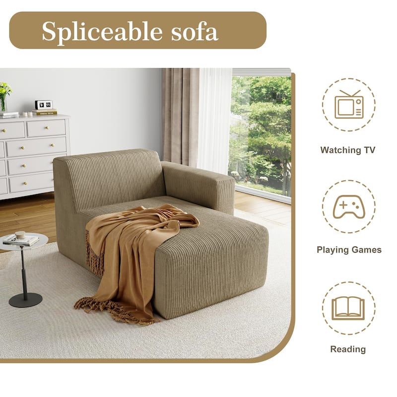 UIXE Upholstered Corduroy Chaise Lounges For Interior - 56.9" W x 31.8 H" 35.3 D"