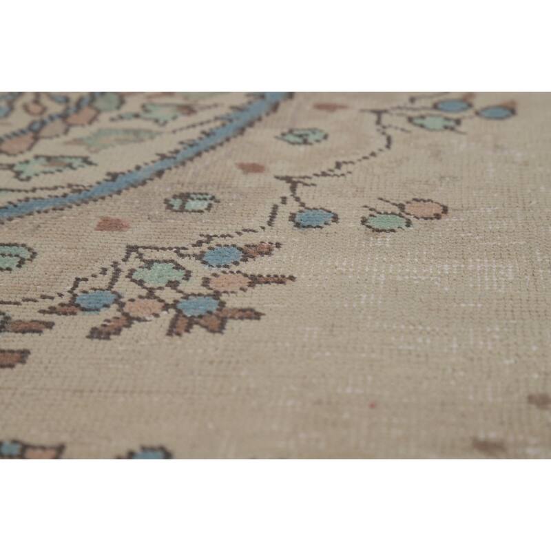 Medallion Tabriz Persian Area Rug Oriental Beige Handmade Wool Carpet - 6'9"x 9'7"