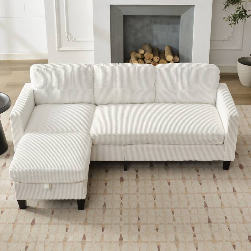 Mixoy 76'' L-Shaped Small Sofa Couch,3-Seater Corduroy Sectional Sofa with Storage Ottoman