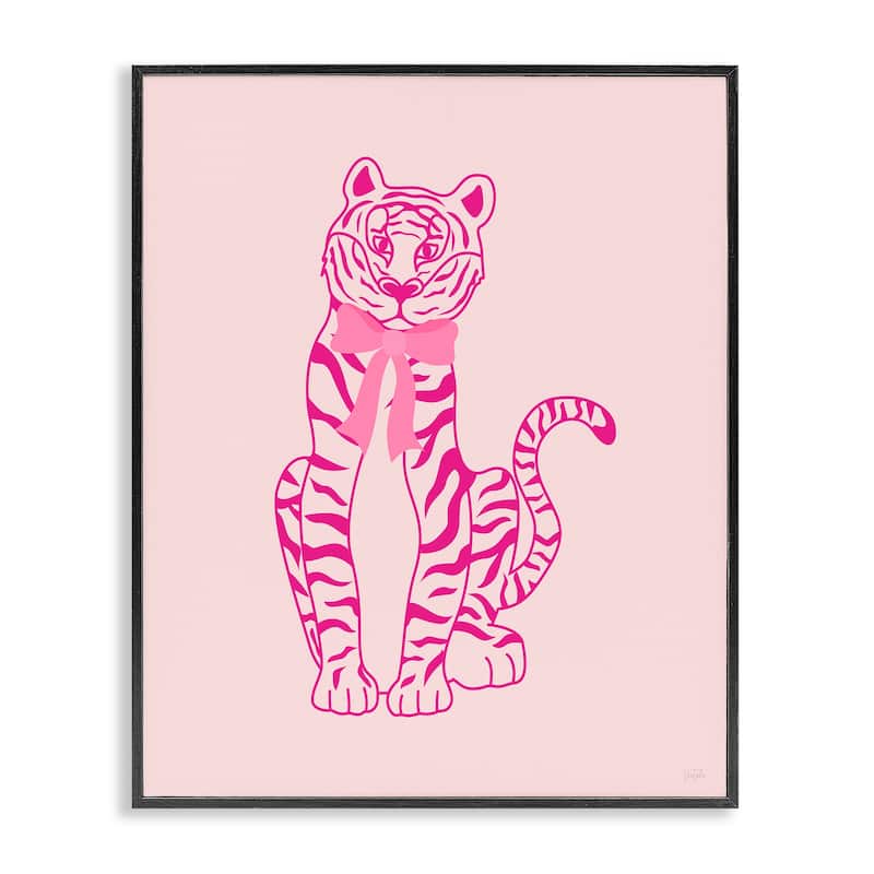 Stupell Mod Chic Tiger with Bow Framed Giclee Art Design By Natalie Carpentieri - 16 x 20 - Black