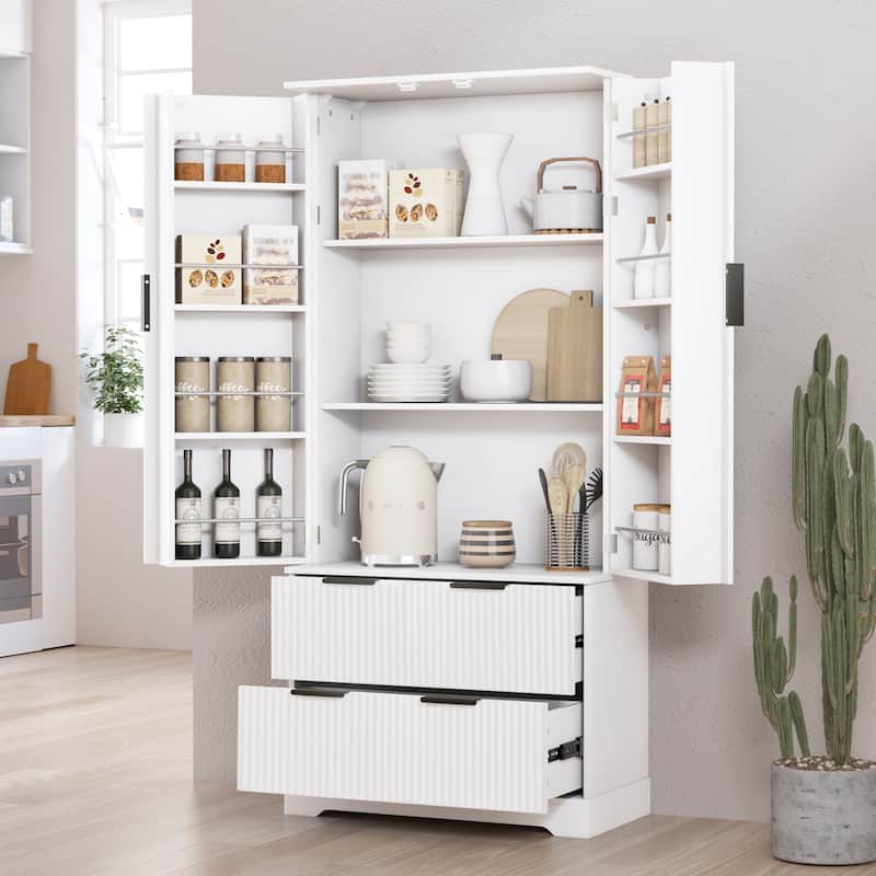 72" Pantry Storage Cabinet with Drawer, Freestanding Tall Cupboard Storage Cabinet, Kitchen Pantry with 8 Door Shelves
