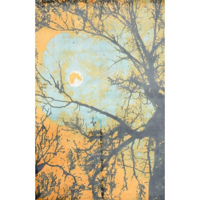Hand Knotted Oriental Viscose Silk Carpet Modern Pictorial Multi-Colored Abstract Area Rug - 7' 8'' X 5' 7''