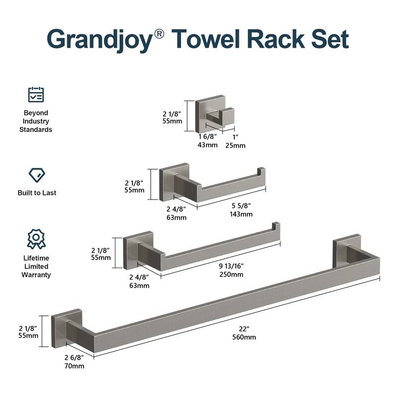 GRANDJOY Dual Shower Heads 12" Rainfall Shower System with 4-Piece Bathroom Towel Rack Combo Set
