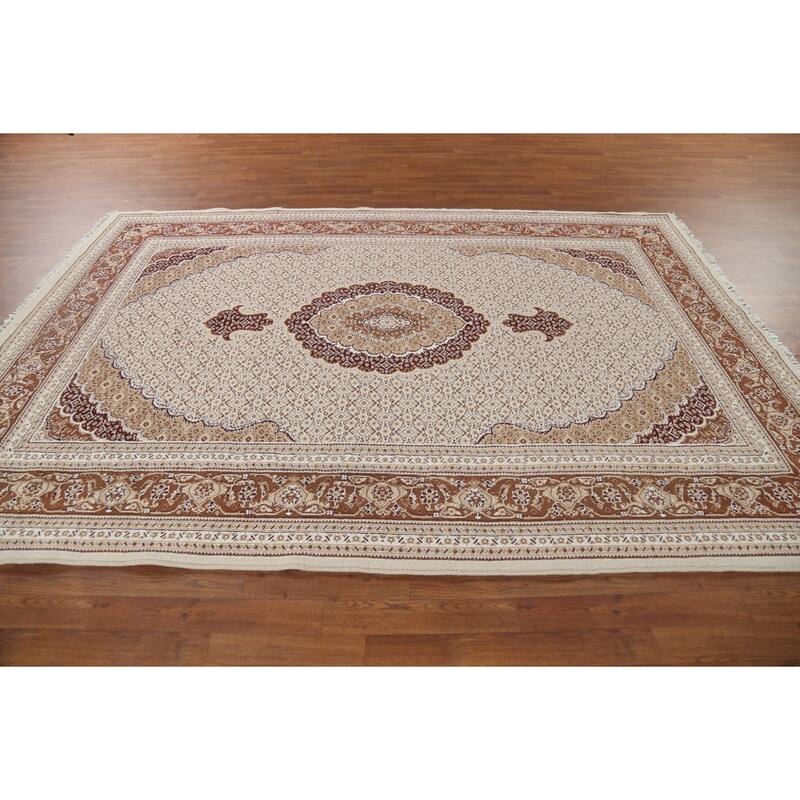 Traditional Tabriz Turkish Area Rug Beige Machine Made Carpet - 6'10" x 9'9"