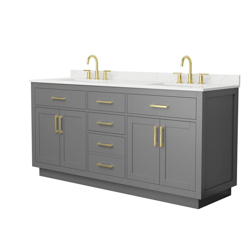 Wyndham Collection WCG262672D-QTZ-US3MXX Beckett TK 72" Free Standing - Dark Gray / Giotto Quartz Top / Brushed Gold