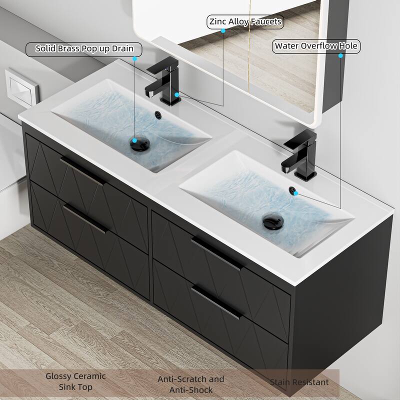 24"/30"/36"/48" Ceramic Vessel Sink Wall Mounted Bathroom Vanity Set