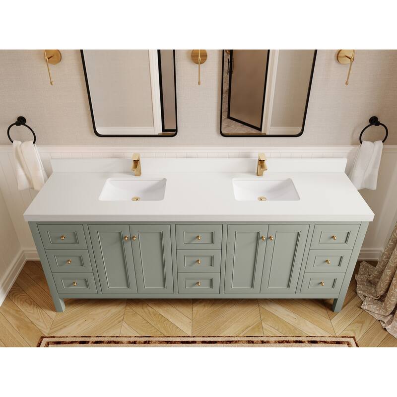Willow Collections 84 in. W x 22 in. D Nashville Double Bowl Sink Bathroom Vanity with Countertop - 2"White Quartz - Evergreen