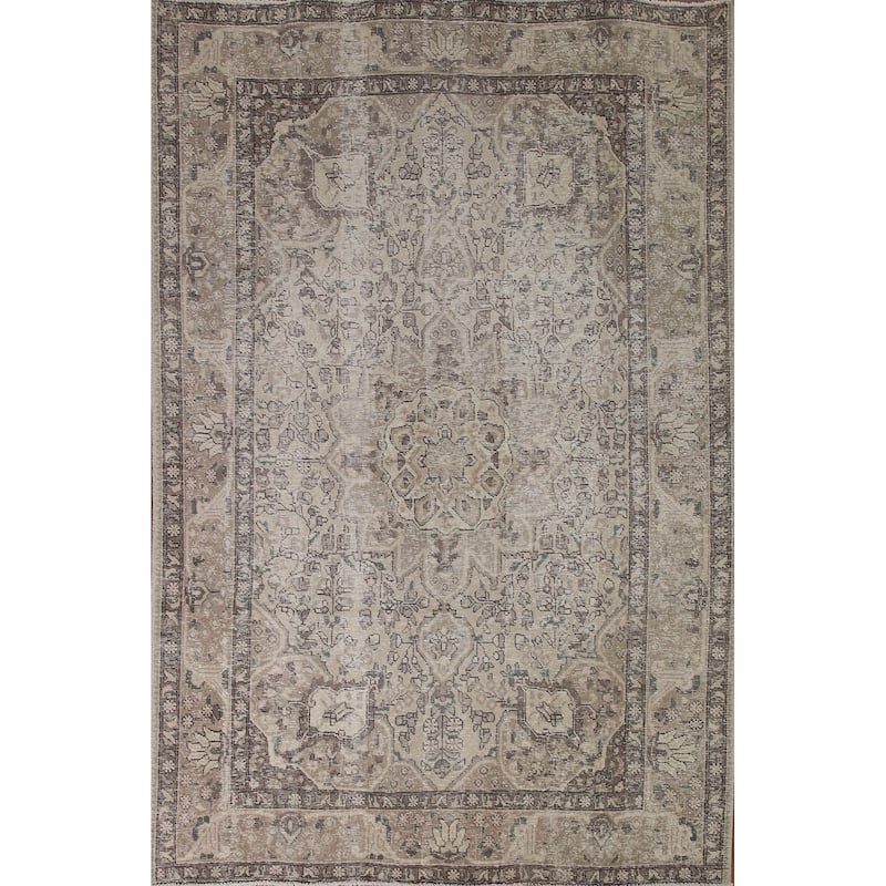 Distressed Tabriz Persian Antique Rug Handmade Oriental Wool Carpet - 6'7" x 9'2"