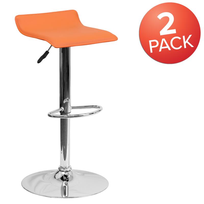 2 Pack Contemporary Vinyl Adjustable Height Barstool with Solid Wave Seat - 15"W x 15"D x 25.5" - 34"H