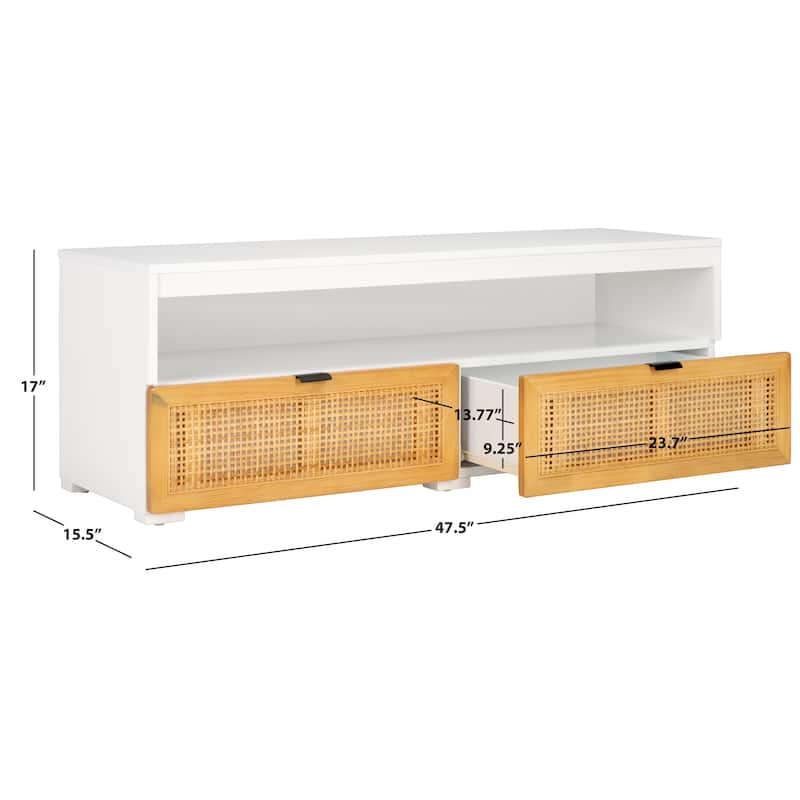 SAFAVIEH Theon 2-Drawer 1-Shelf Entertainment Media Stand (Fits up to 55" Flatscreen TV) - 47.5 in. x 15.5 in. x 17 in.