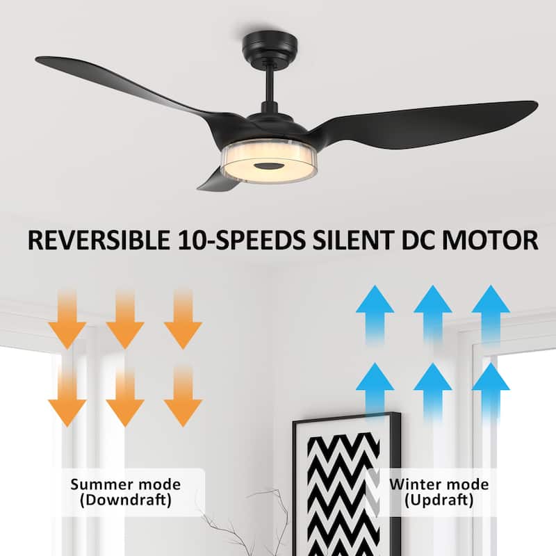 CARRO Felix 56" ABS 3-Blade Indoor Black Smart Ceiling Fan with Light and Remote