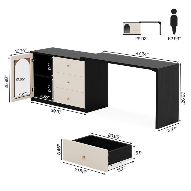 Retractable Makeup Vanity Vanity Desk Dressing Table for Bedroom