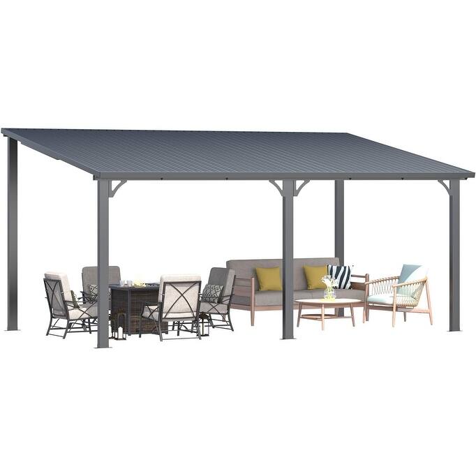 AECOJOY Hardtop Gazebo Outdoor Metal Lean to Pergola Galvanized Steel Roof