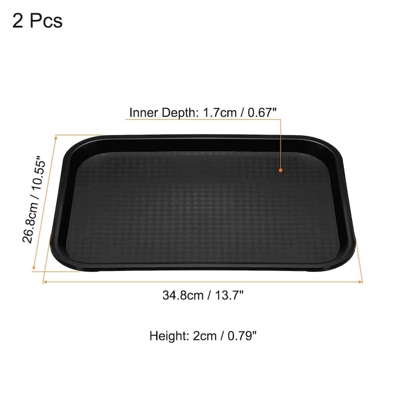 14x11" Fast Food Tray, 2 Pack PP Plastic Rectangle Serving Tray, Black - Black